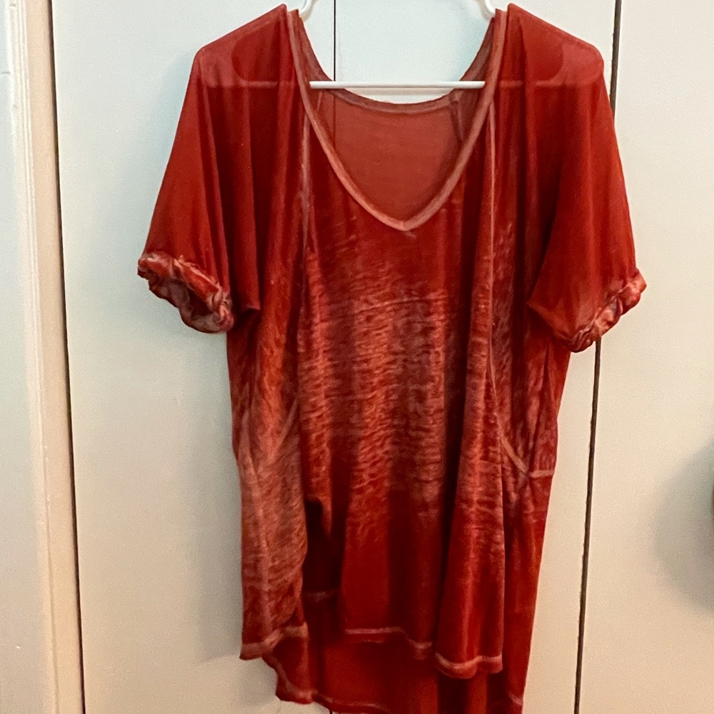 Burgundy/burnt orange we the green tunic tee
